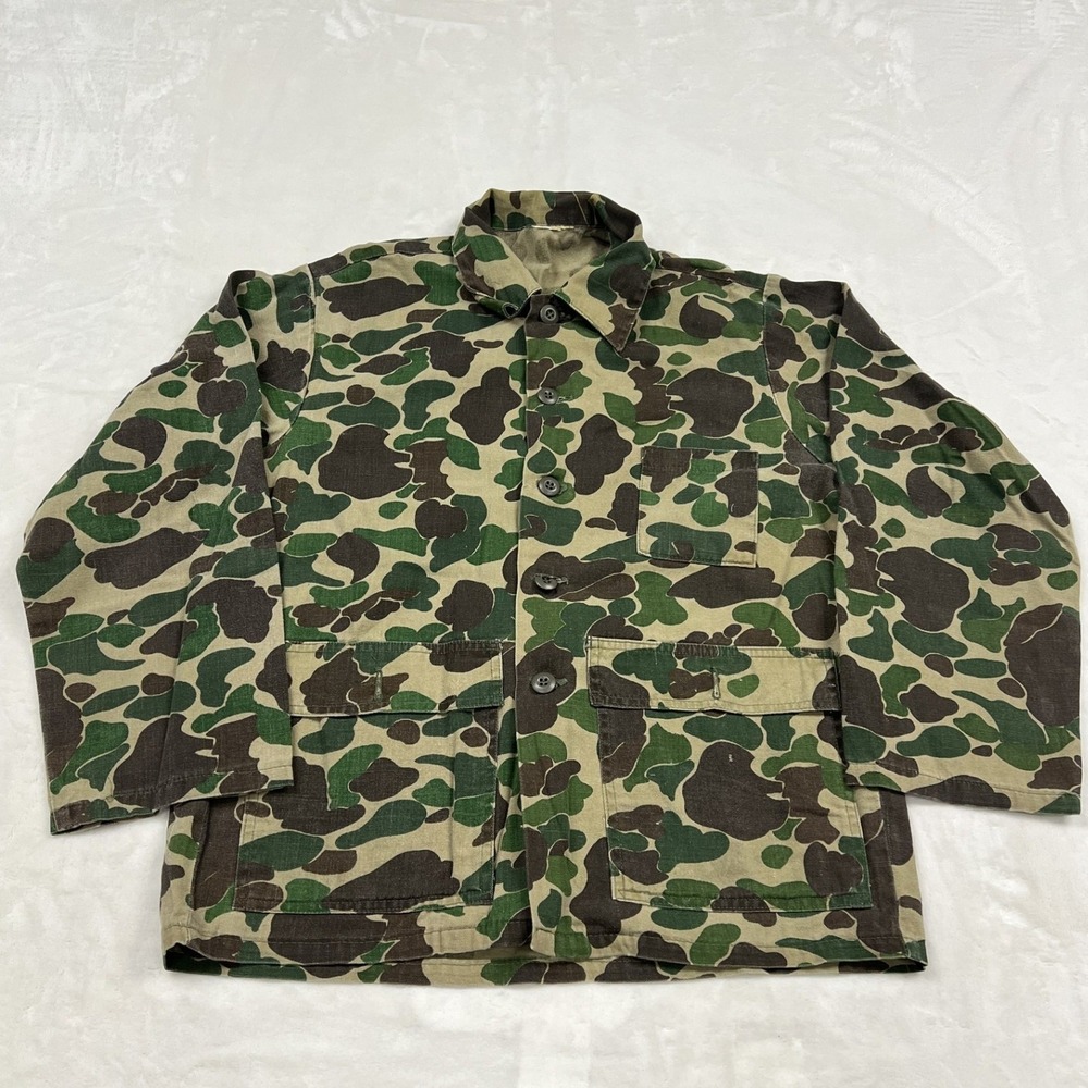 Vintage Frog Skin Camo Hunting Jacket Mens M Green Brown Duck Hunter Canvas